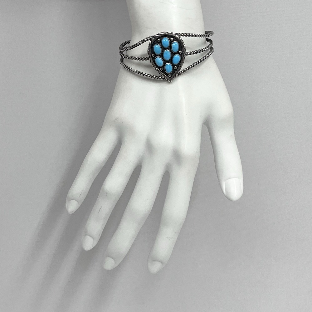 T Philippines Sterling Turquoise Cuff Bracelet 18 Grams Twisted Cable Design‎